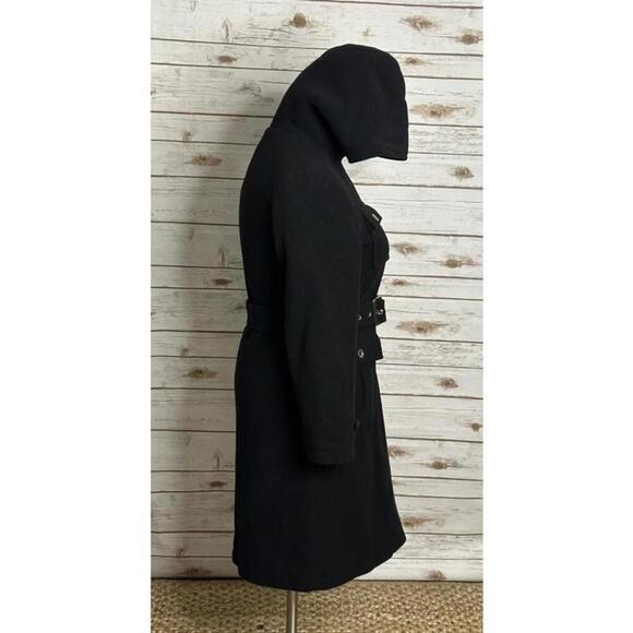 London Fog classic witchcore gothic black wool hooded belted overcoat Size 12 - Picture 6 of 10